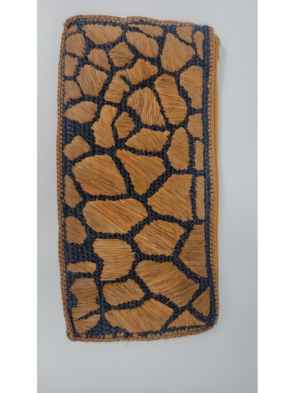 Sans Arcidet Collection Paris Giraffe Raffia Zip Clutch Madagascar Woven
